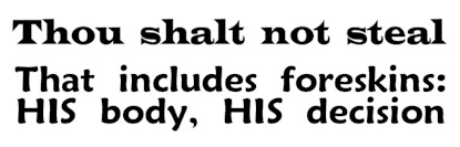 THOU SHALT NOT STEAL that includes foreskins, HIS body HIS decision - bumper sticker